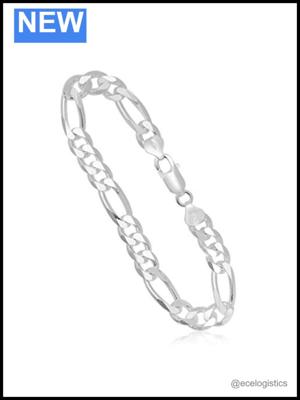 Men's 925 Sterling Silver Figaro Chain Bracelet 9mm Lobster Clasp